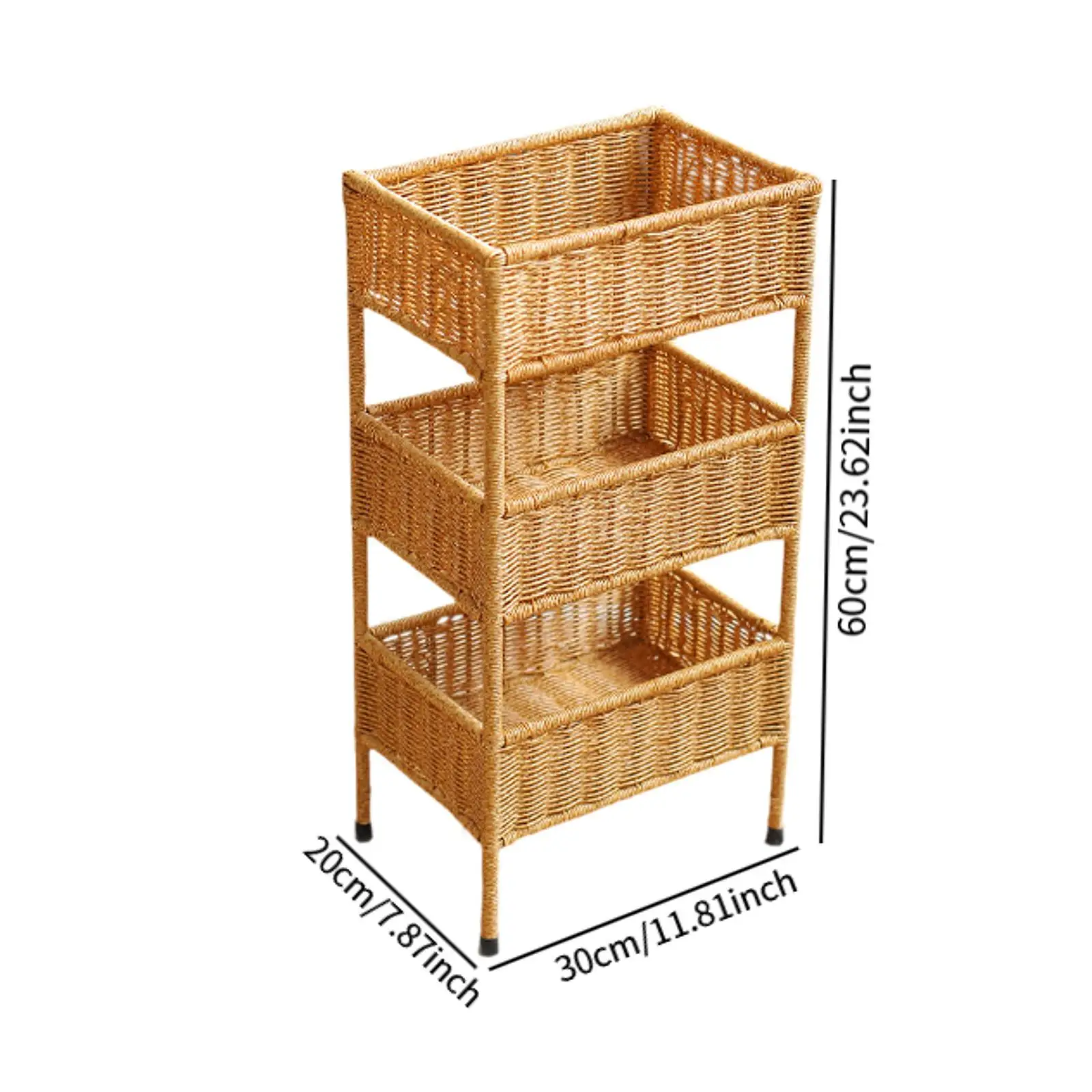 Three Layered Imitation Rattan Basket Rack Utensils Rack for Living Room