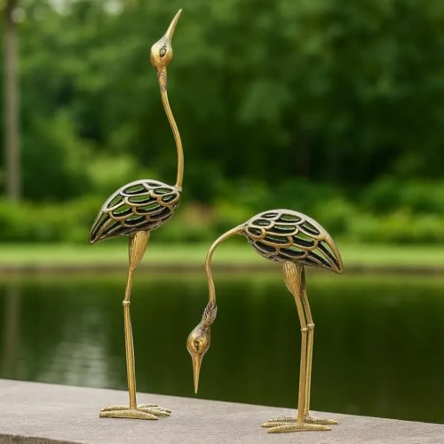 

Чугунные садовые скульптуры/статуэтки в виде журавлей/геронов для декора газона в помещении или на улице, в деревенском стиле, бронзовые, набор из 2 штук