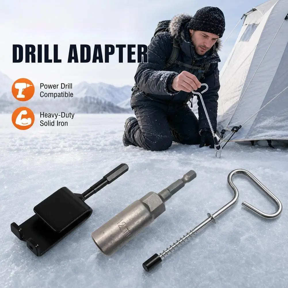 Ice Anchor Drill Adapter Heavy Duty Ice Fishing Tent Peg Adapter Power Drill Socket Tool for Winter Camping Shelter