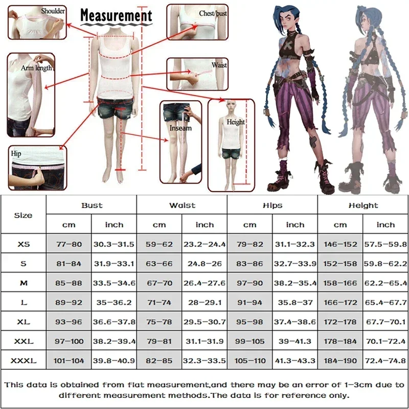 Arcane Loli Jinx Anime Cosplay Costume para Mulheres, Peruca, Etiqueta do Tatuagem, Uniforme, Roupas Sexy, Halloween, Carnaval, Meninas