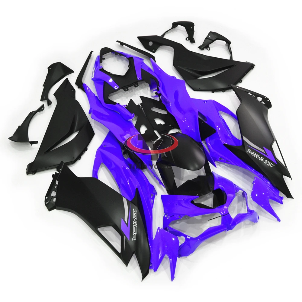 Full Fairing Kit For Kawasaki ZX6R 636 2019-2020-2021-2022-2023 Matte black print and glossy purple Injection Cowling Bodywork