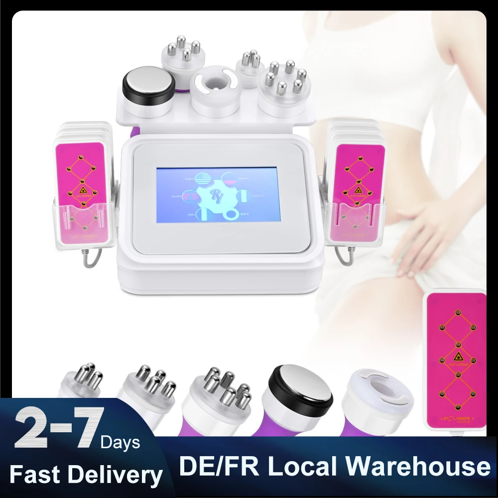 Appareil de beauté 6 en 1 à cavitation, vide, radiofréquence explosive (RF) et massage amincissant pour le lifting et le raffermissement de la peau du visage