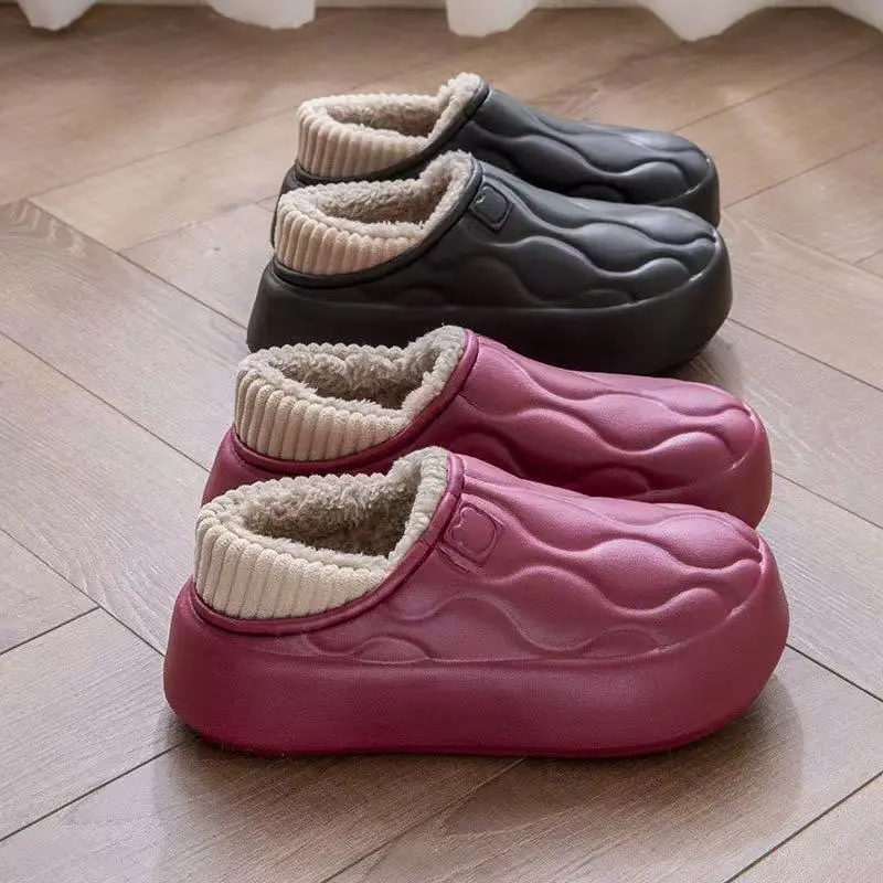 2025 New Couple Winter Wrap Heel Warm Waterproof Soft Lithe Fluffy Slippers For Men Women Non-slip Mule Home Casual Cotton Shoes