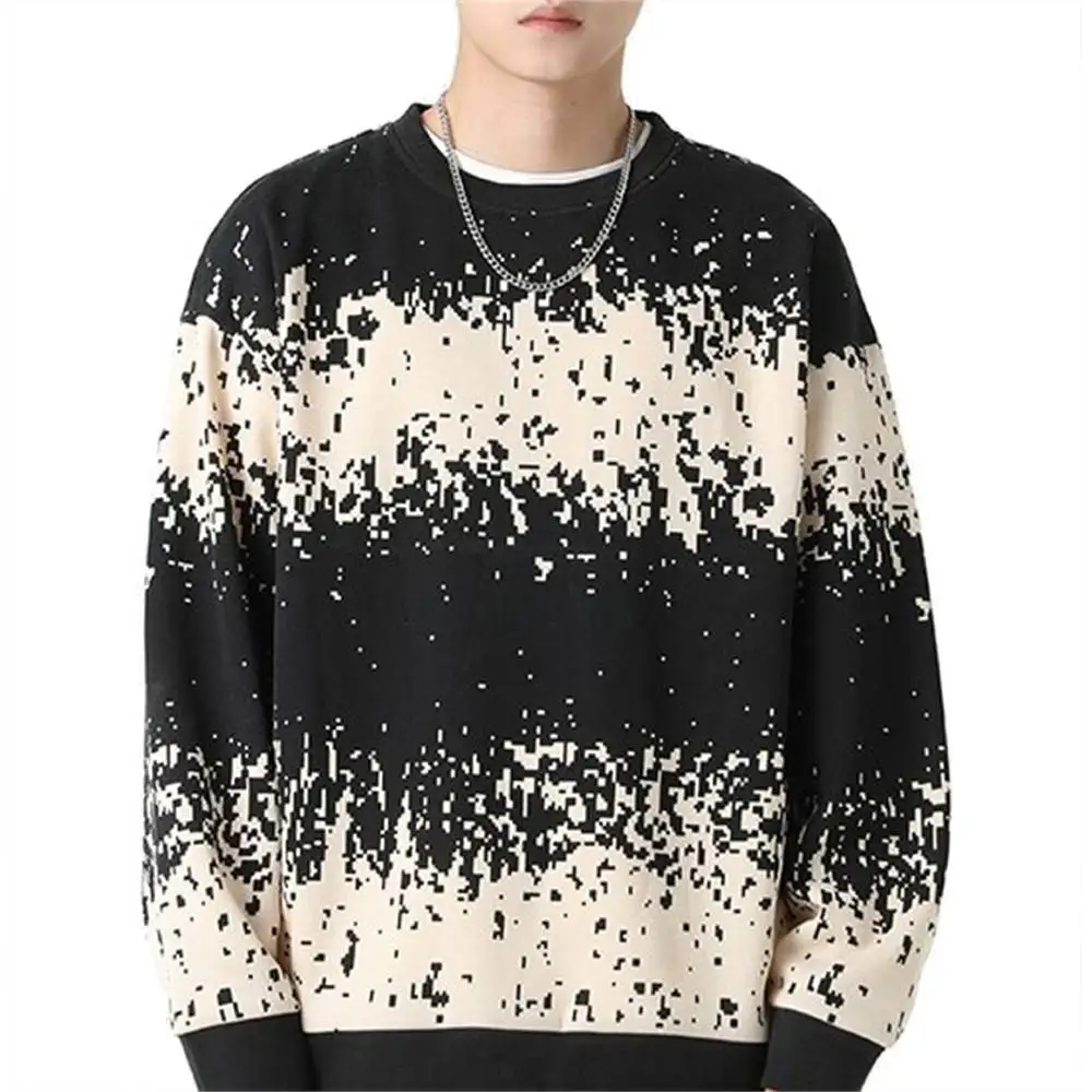 Men Sweaters Athletic Jacquard Jumpers Korea Style Warm Streetwear Trendy Youth Hip Hop Sweatshirt Comfortable Pullover Knitwear