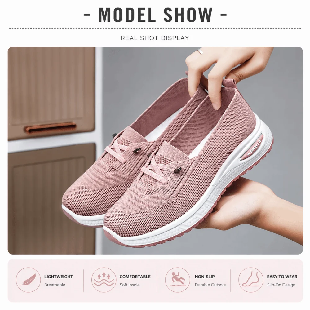 Breathable Women's Walking Shoes Mesh Holes Comfort Casual Sneakers Lightweight Non-slip Slip on Sneakers Travel Outdoor Home