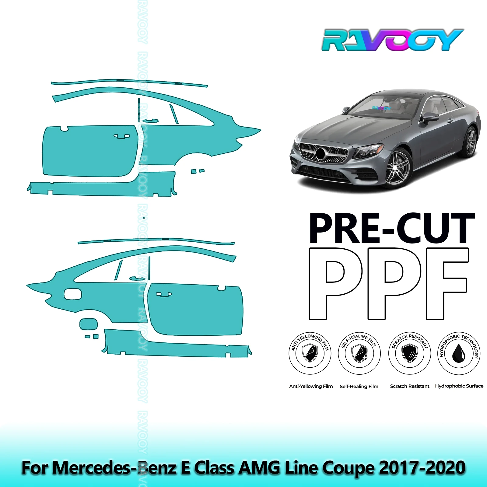 

For Mercedes-Benz E Class AMG Line Coupe 2017-2020 8.5mil Pre-Cut PPF Door & A/B Pillar Kit TPU Paint Protection Film Set