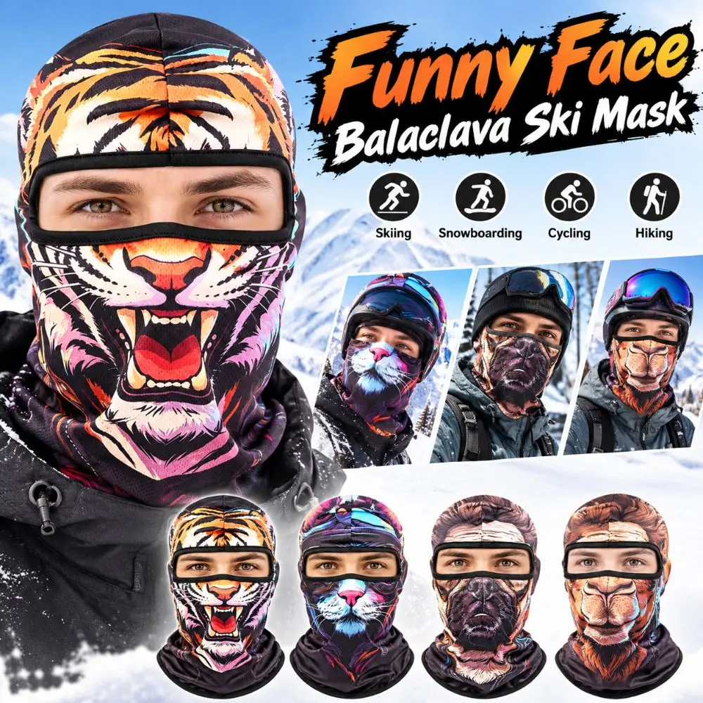 3D Printed Animal Pattern Funny Ski Mask Breathable Eye Hole Full Coverage Balaclava Face Mask Sweat Absorbent Quick Dry