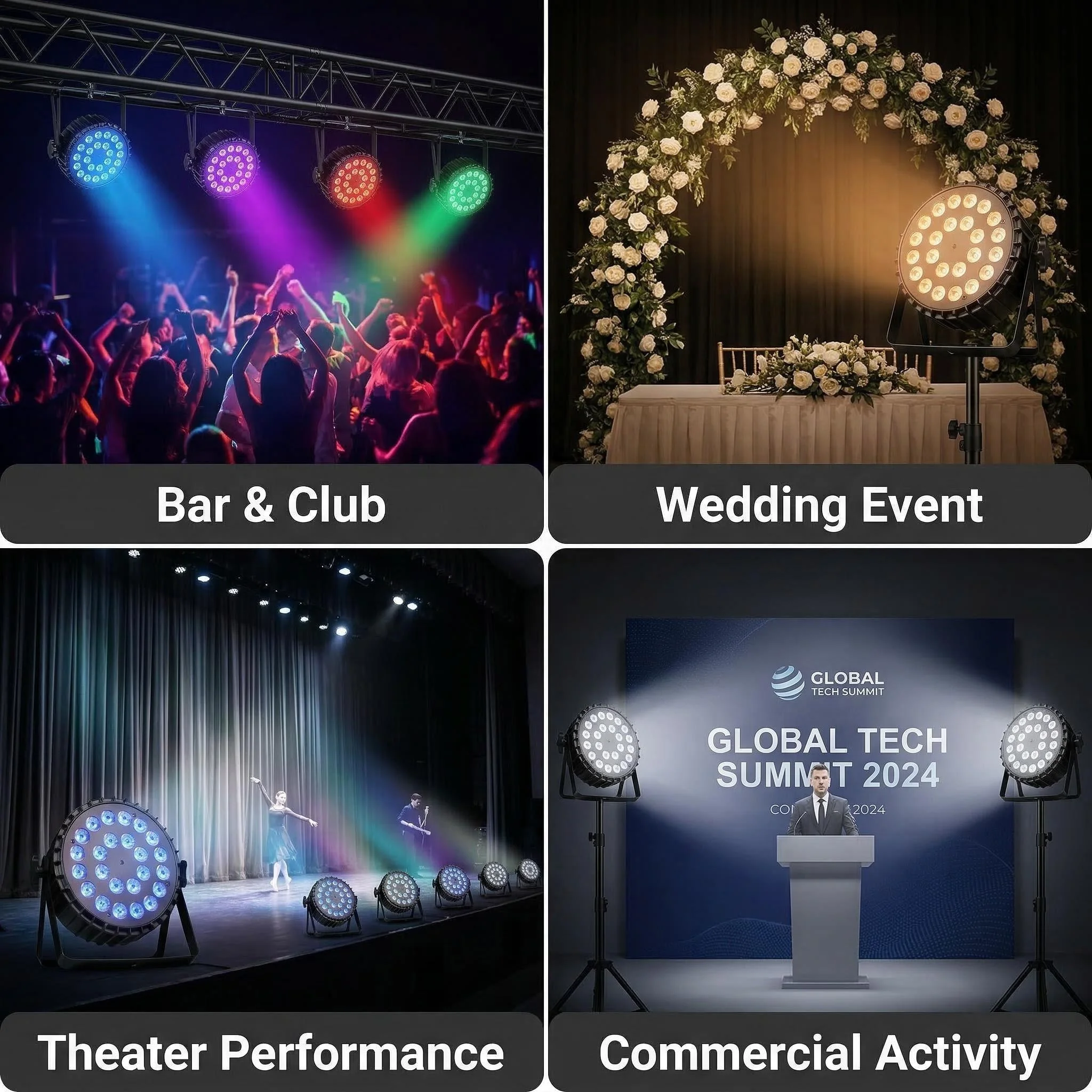 アルミ LED パーライト 24 × 18 ワット RGBWA UV 6in1 LED ステージ