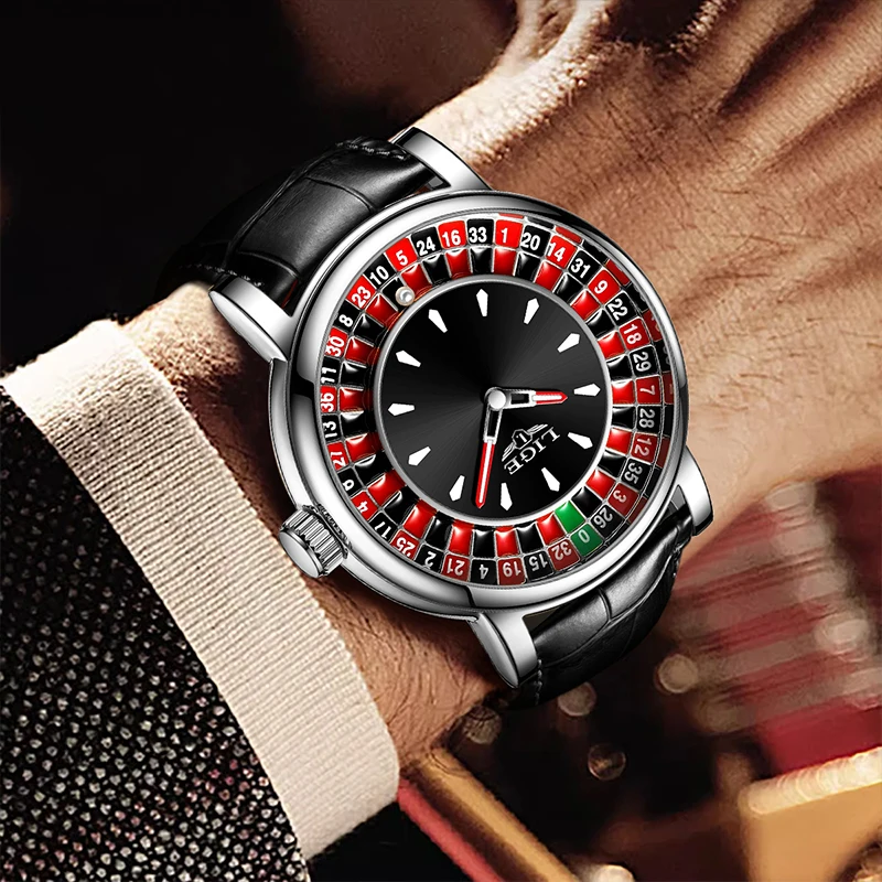 Lige Men's watches Featured Waterproof luminous quartz wristwatch Dial Las Vegas Roulette Table Desk Theme mens watch Reloj+BOX