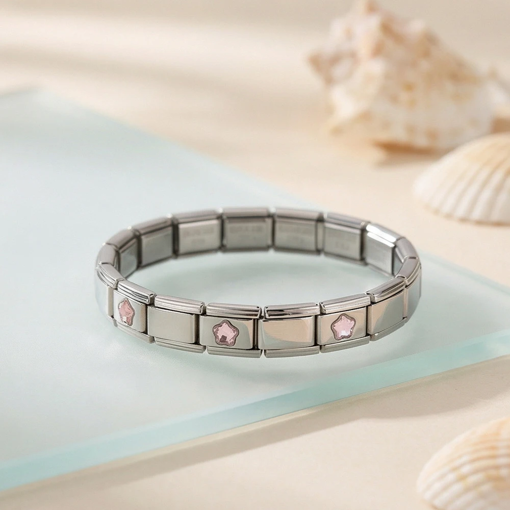 Charm Women Men Silver Color Jewelry Fashion Rainbow Colors Star Italian Link Fit 9mm Stainless Steel Bracelet Making DIY