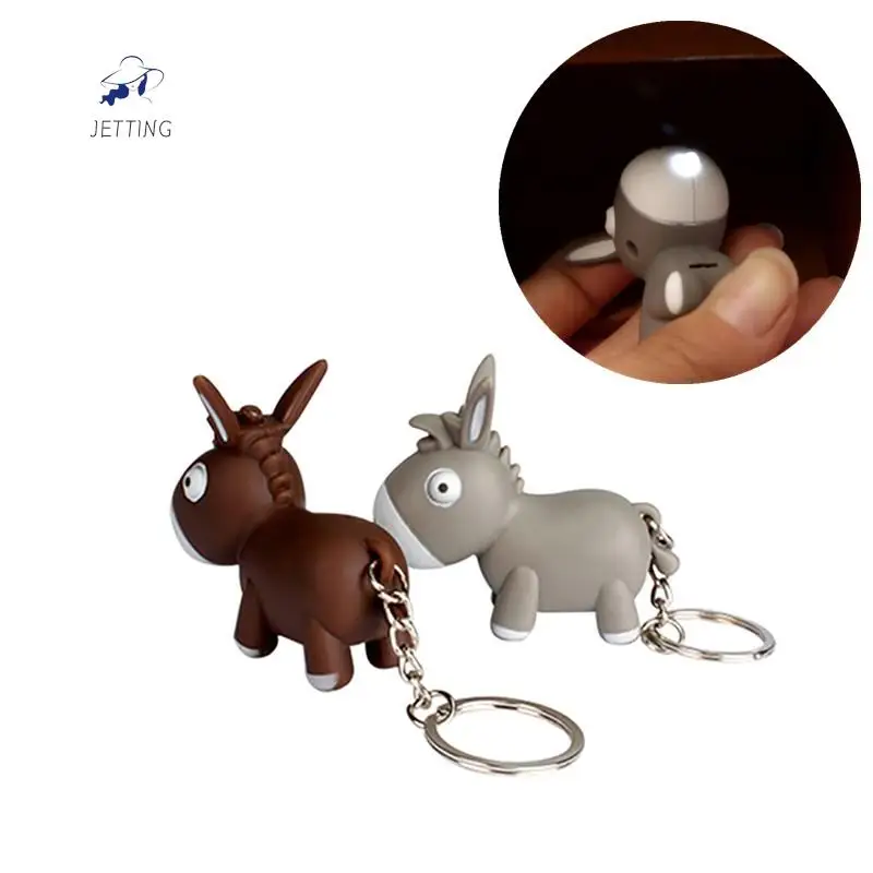 Creative Cartoon LED Light Donkey Keychains For Women Mini Flashlight Sound Keyring Kids Toys Girls Gifts Jewelry Gift Trinkets