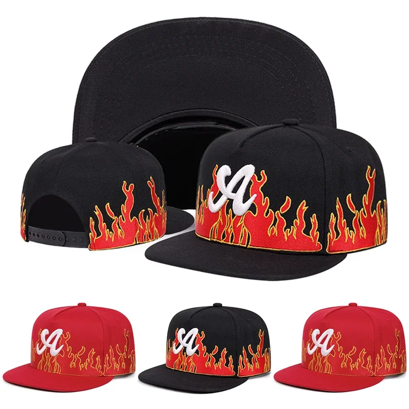 2026 Fashion Personalized New Flat Edge Hat A Letter Flame Hip Hop Hat Outdoor Daily Decoration Sunshade Hat Unisex Baseball Hat