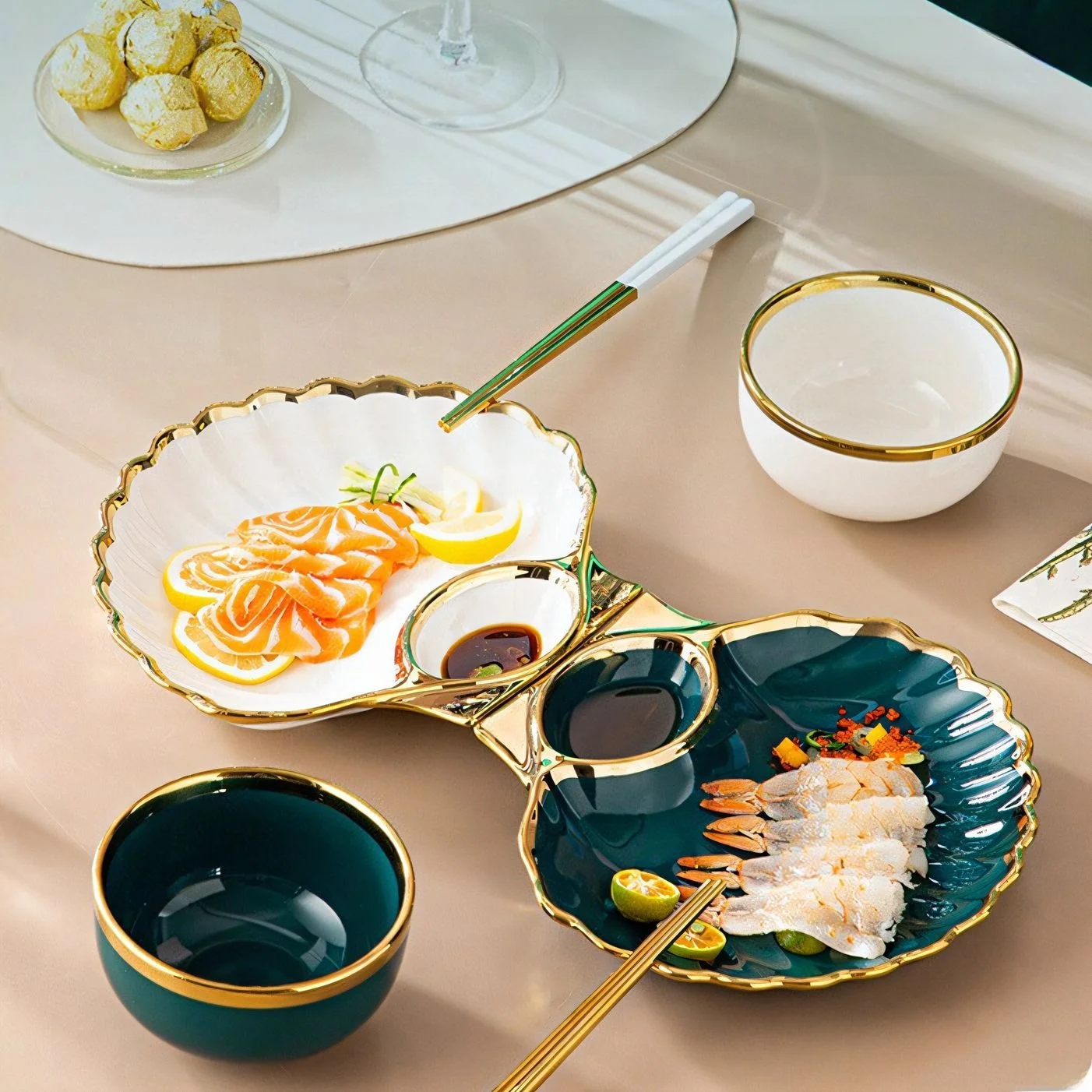 

Nordic Sle Luxury Cerc Plate Dumpling Draining Plate with Dip Plate Special Dumpling Eating Plate Partitioned Dumpli...