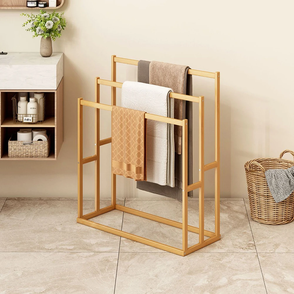 

3 Tier Towel Rack for Bathroom Freestanding Beach Towel Storage Shelf with 3 Hanging Crossbars for Bath, Hand Towel, Laundry