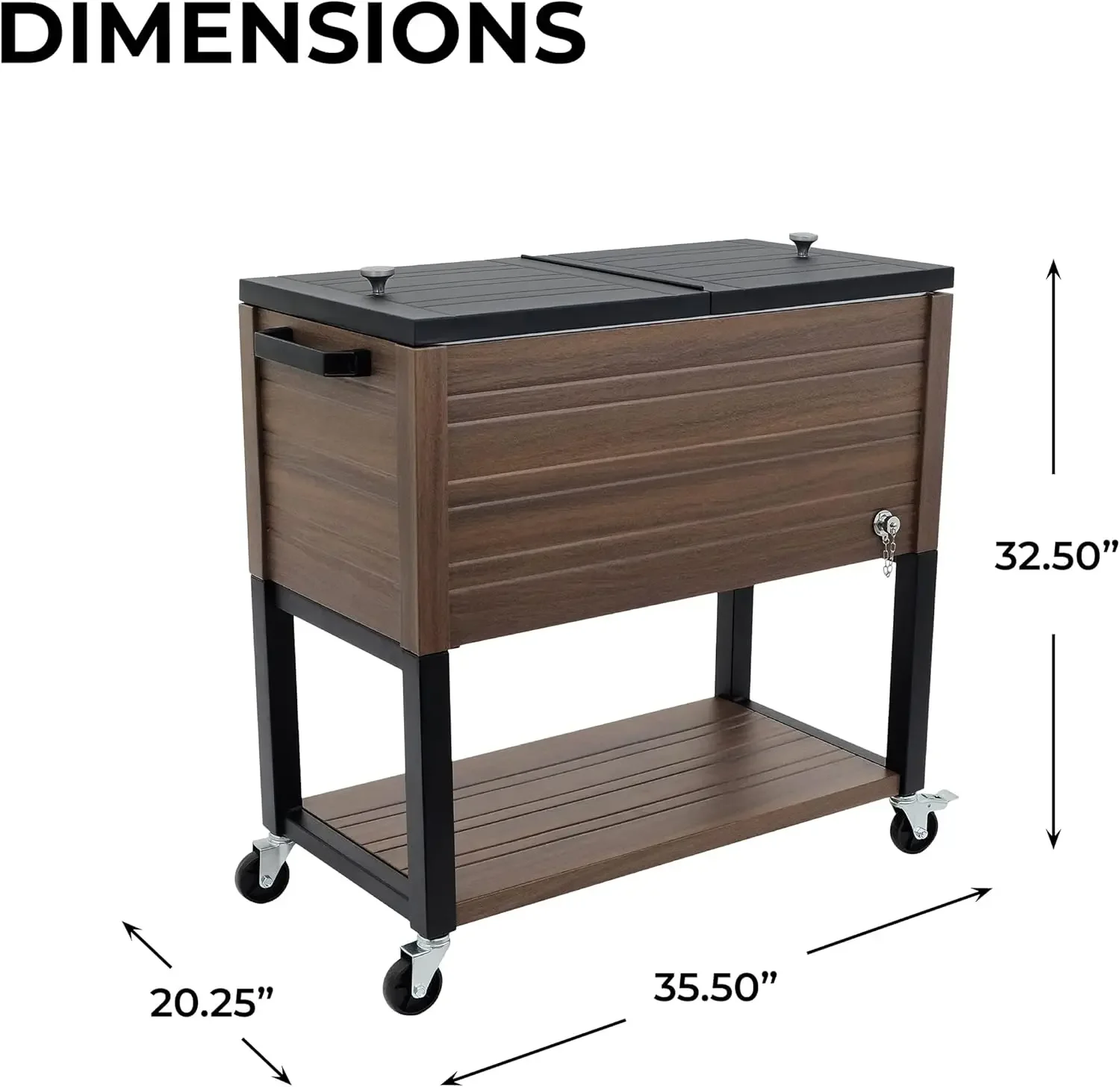 80-Quart-Terrassenkühler für den Außenbereich mit Rädern |   Getränke-Rollkühler für Hinterhofdeck, PS-BR, Holzmaserung Ac