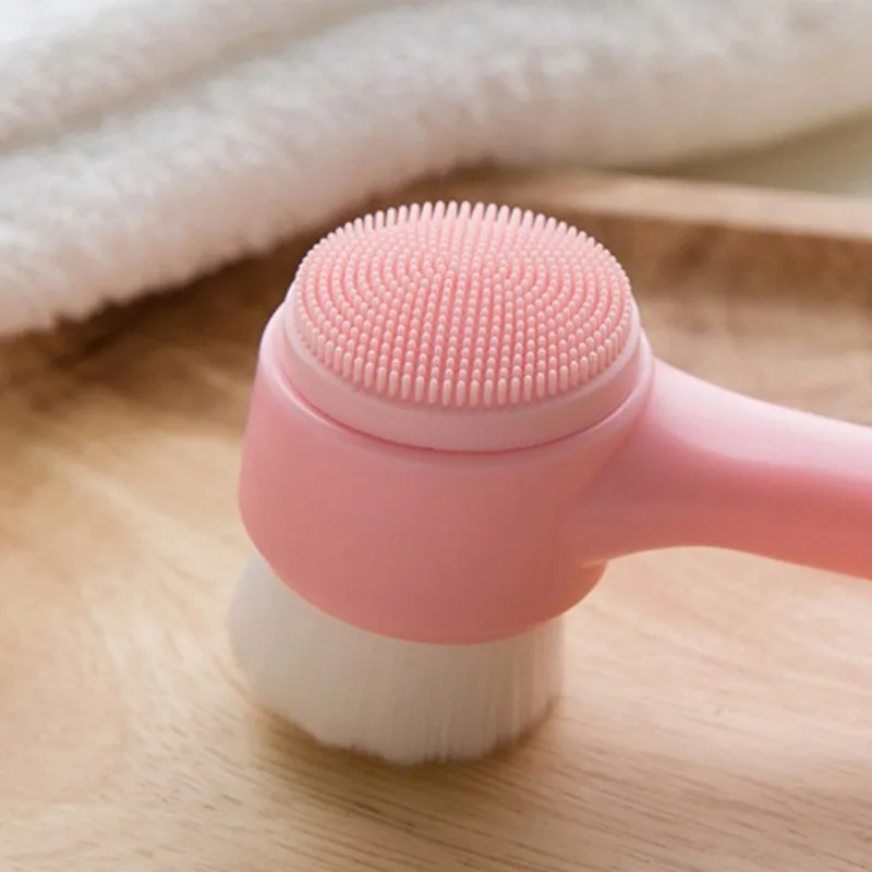 แปรงทําความสะอาดซิลิกาเจลสองด้านแปรงทําความสะอาดไฟเบอร์แบบนุ่มแบบพกพานวดหน้าเครื่องมือดูแลผิว Face Pore แปรงขัด