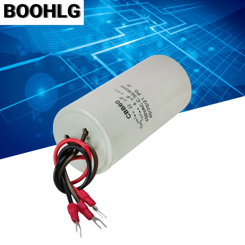 CBB60 450VAC 22UF+6UF three-wire dual capacitor motor crane basket hoist crane starting capacitor 450V 22UF+6UF
