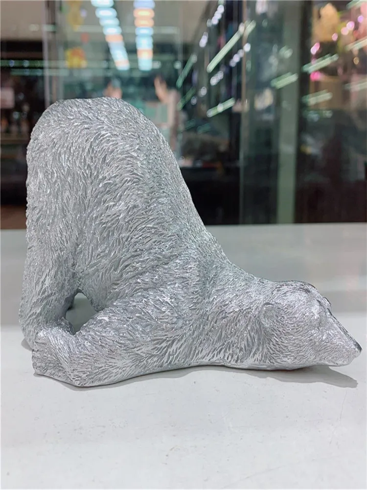 Natural crystal polar bear resin mineral ball display stand for home decoration