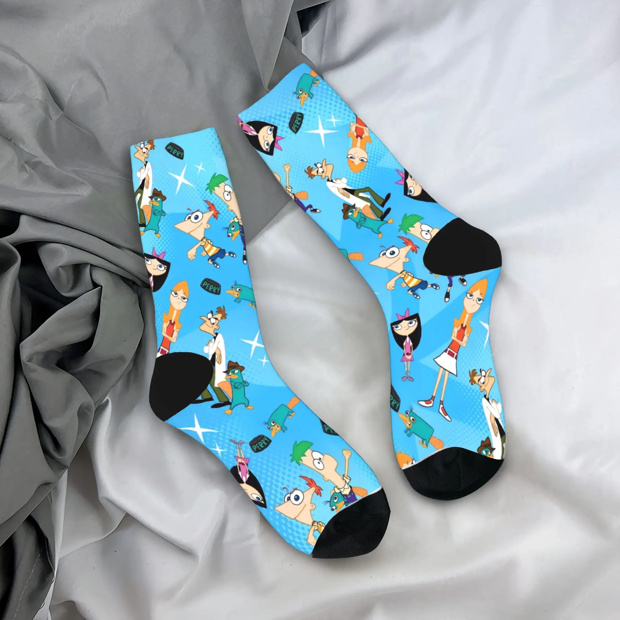 Perry the Platypus Socks Phineas and Ferbs Anti Skid Stockings Men High Quality Running Socks Winter Fashion Printed Socks