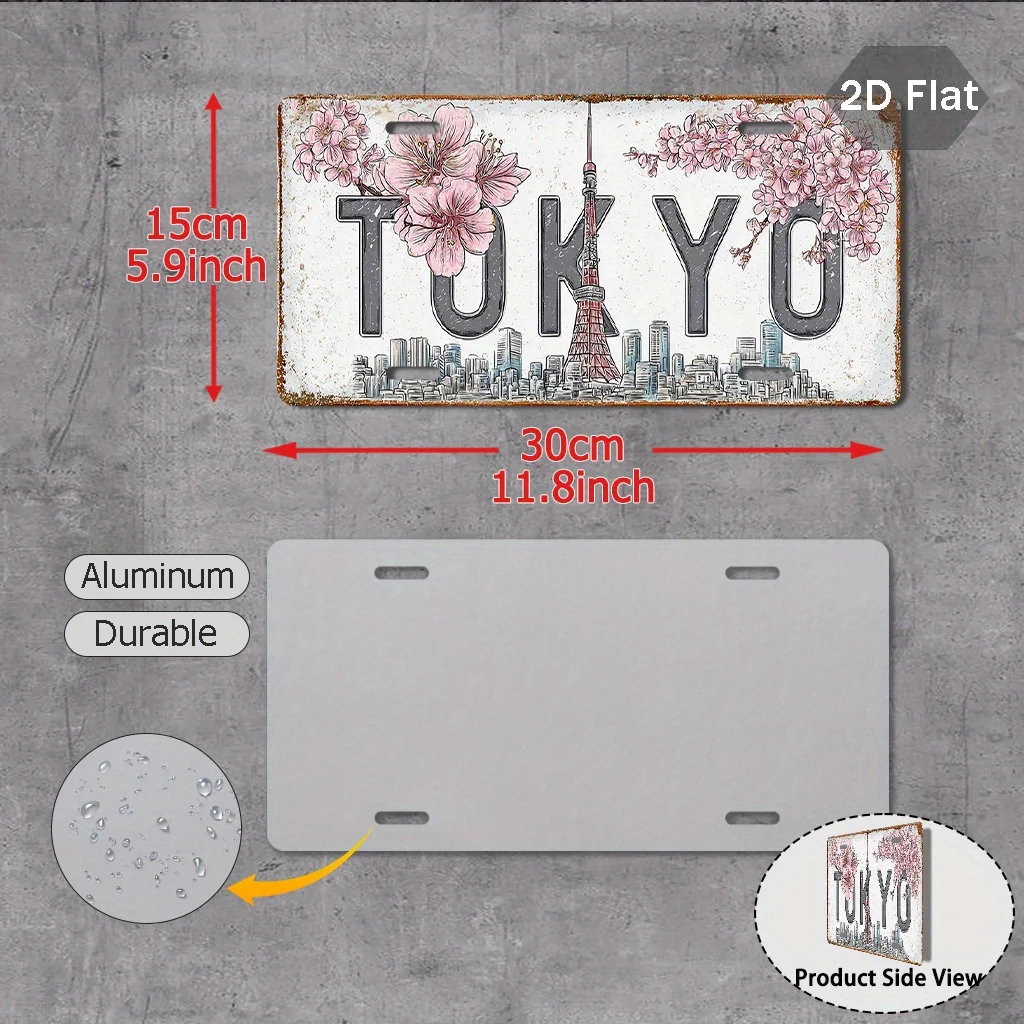 2D Flat,Tokyo Cherry Blossom Sign-Japanese Retro Wall Decor with Plate,Vintage Japanese Sign for,Christmas Gift for Japan Lovers