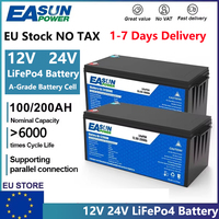 EASUN LiFePo4 Battery 12V 24V 100AH 200AH Lithium Iron Phosphate Battery Built-in BMS Grade A 6000 Cycle Solar Camping EU STOCK