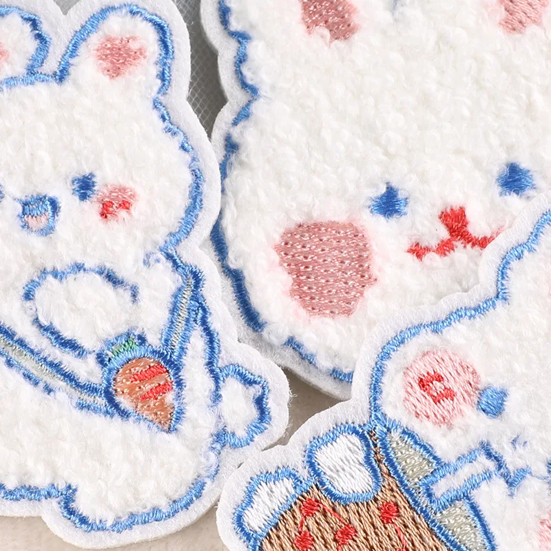 5 stücke Kaninchen Nette Eisen Patches Für Kleidung Gestickte Auf Jacke Kinder Lot Aufkleber Pack Tiere Nähen Stoff Diy Outdoor thermische – Detail 4