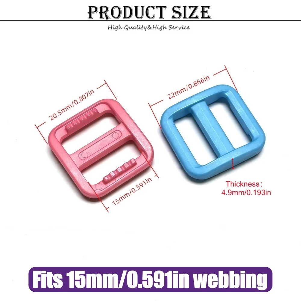 12–100 Stück/Packung, 5/8 Zoll, bunte Triglides-Einstellschnalle für Hundehalsband, Geschirr, Rucksackgurt, Gurtband, 15 mm – Detail 2