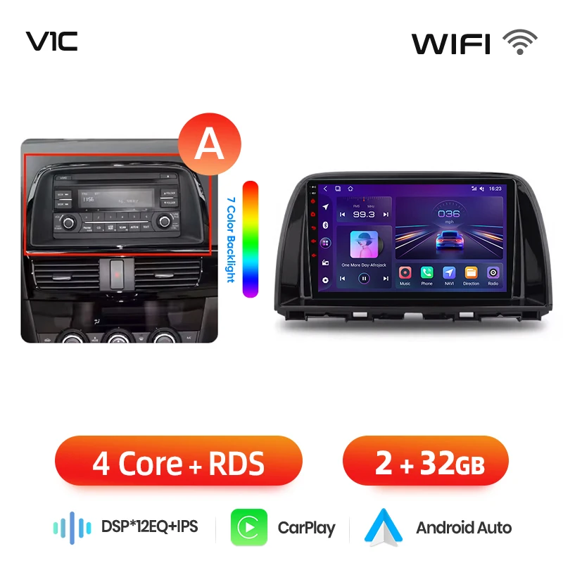 Junsun draadloze CarPlay Android Auto autoradio voor Mazda CX-5 Mk1 (KE) 2012-2017 met ingebouwde koelventilator, Android GPS navigatie, multimediaspeler, WiFi, DSP, RDS, BT, SWC, IPS touchscreen,