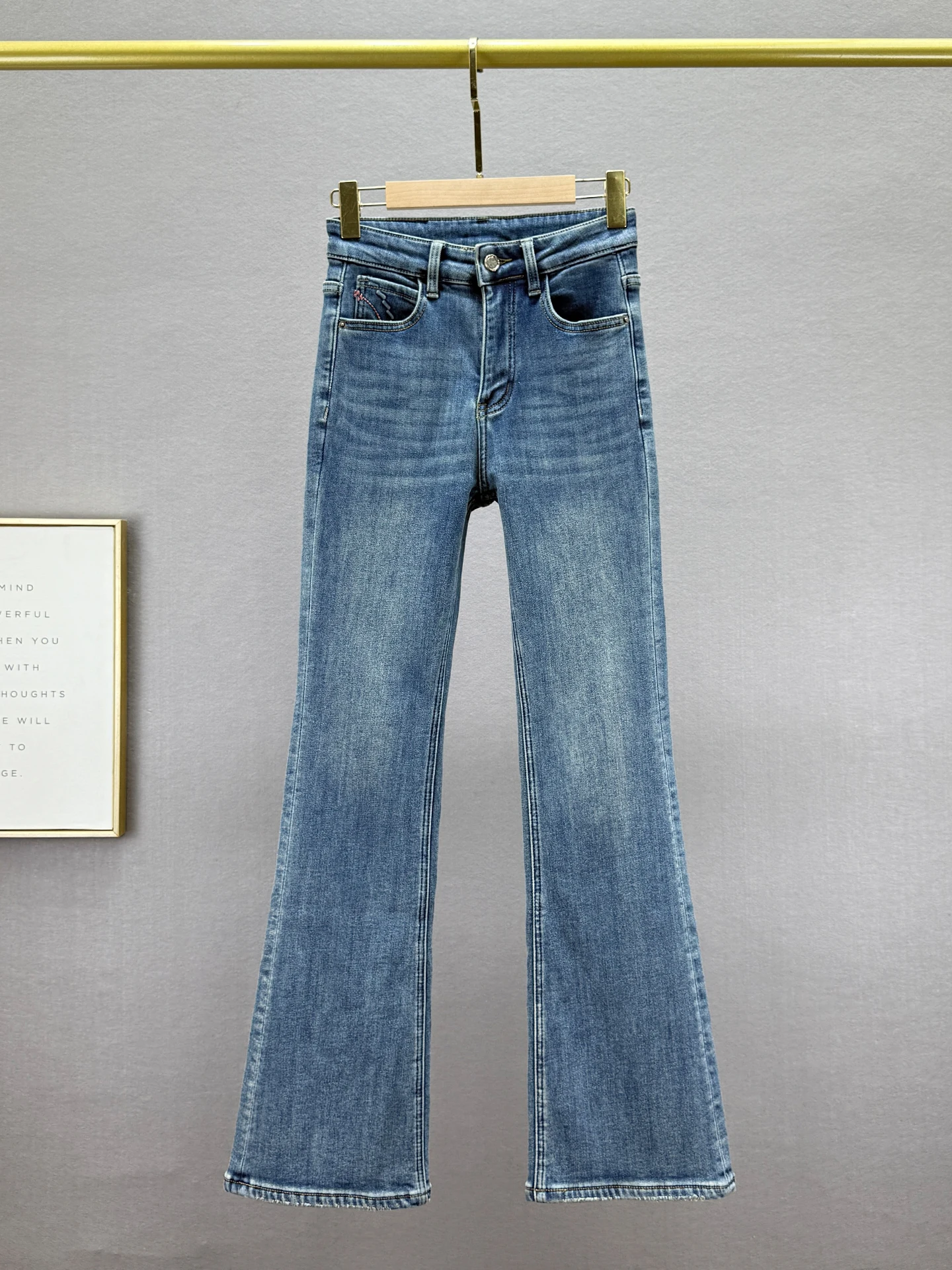 

Джинсы женские зимние с высокой талией, утепленные флисом, облегающие, в стиле ретро, микро-клеш, из комфортного хлопка с добавлением стрейча