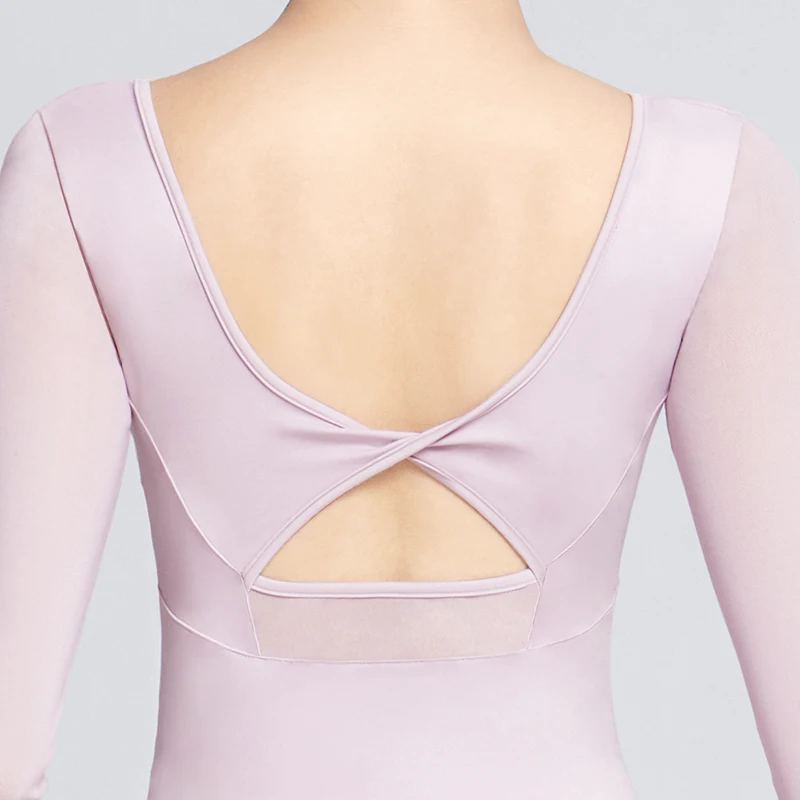 Women Ballet Leotards Long Sleeves Gymnastics Leotards Nylon Splice Cross Back Dance Leotards Adult Dancewear Ballet Bodysuit