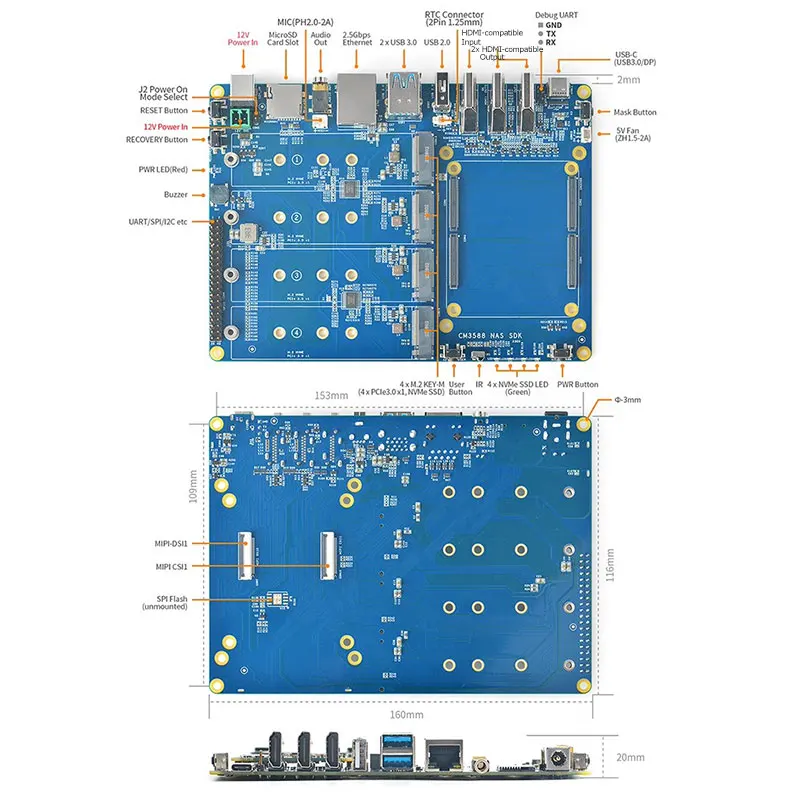 Imagem -04 - Rockchip Rk3588 Nas Kit Placa de Desenvolvimento Controlador Ethernet Suporta Openwrtandroidlinux Pcie 2.5g Cm3588