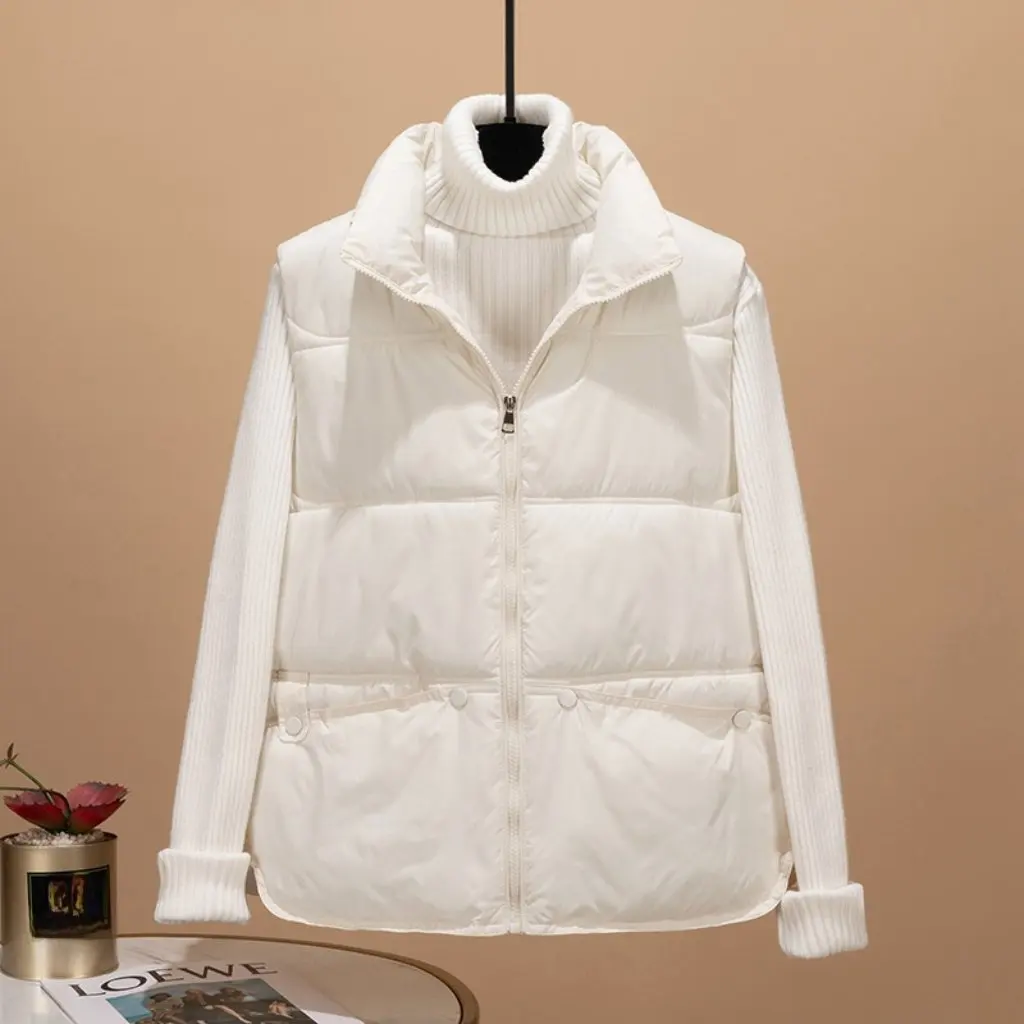

Women's Stand Collar down Cotton Vest Petite Fit Trendy Top Versatile Jacket for Spring Autumn Style