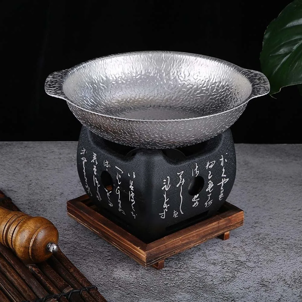 

Japanese Style Charcoal Stove Aluminium Alloy Carbon Stove Portable Charcoal Grill with Grill Net Square Wooden Board