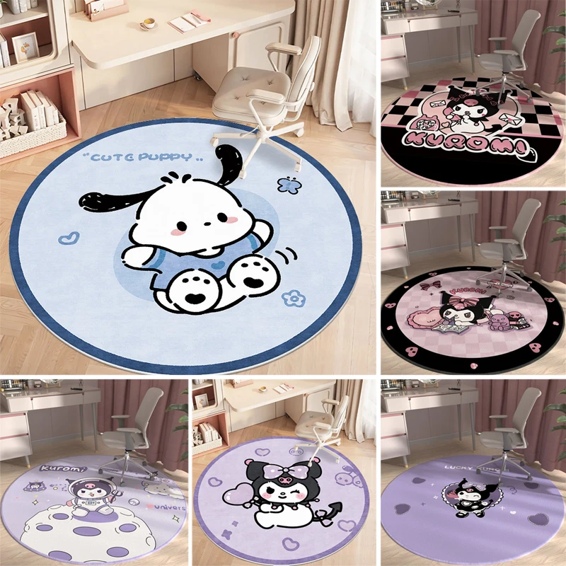 Alfombra redonda de Anime Sanrio Kuromi Pachacco, manta de cabecera, Felpudo de dormitorio, alfombrilla antideslizante, decoración del hogar, sala