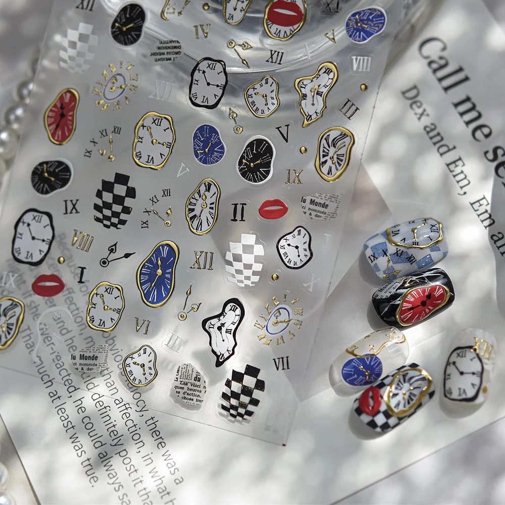 الذهب ساعة مسمار ملصق مجردة ومشوهة ساعة مسمار ملصق مائي 5D تنقش ذاتية اللصق الأظافر السحر مانيكير ديكور ذاتي الصنع #4