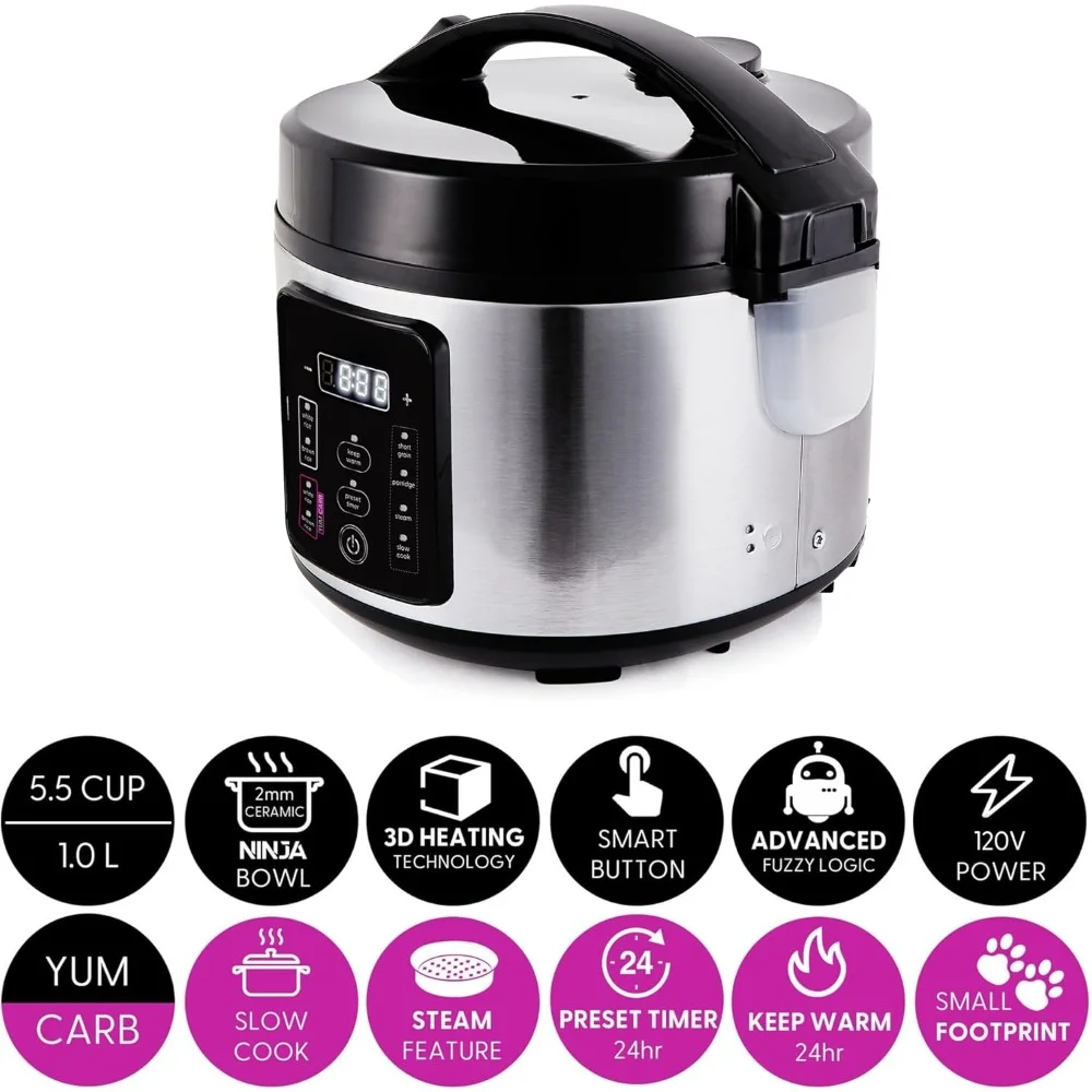 HAOYUNMA Rice Cooker with Ceramic Bowl and Advanced Fuzzy Logic, (5.5 Cups, 1 Litre), 5 Rice Cooking Funct