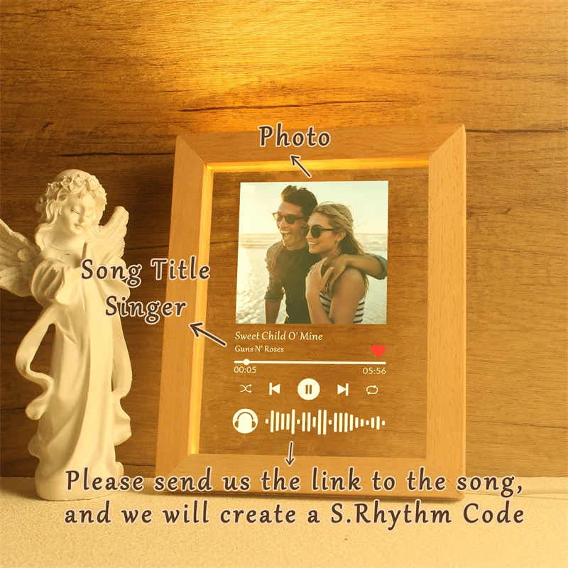 Custom Song Acrylic Plaque,Personalized Photo Frame,Podcast Code Night light Lamp,Playlist Streaming,Gift for Couple