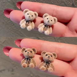 Flocking Rabbit Bear Stud Earring Necklace Ring Set Plush Animal Rings Earrings For Women Girls Necklaces Festival Jewelry Gifts