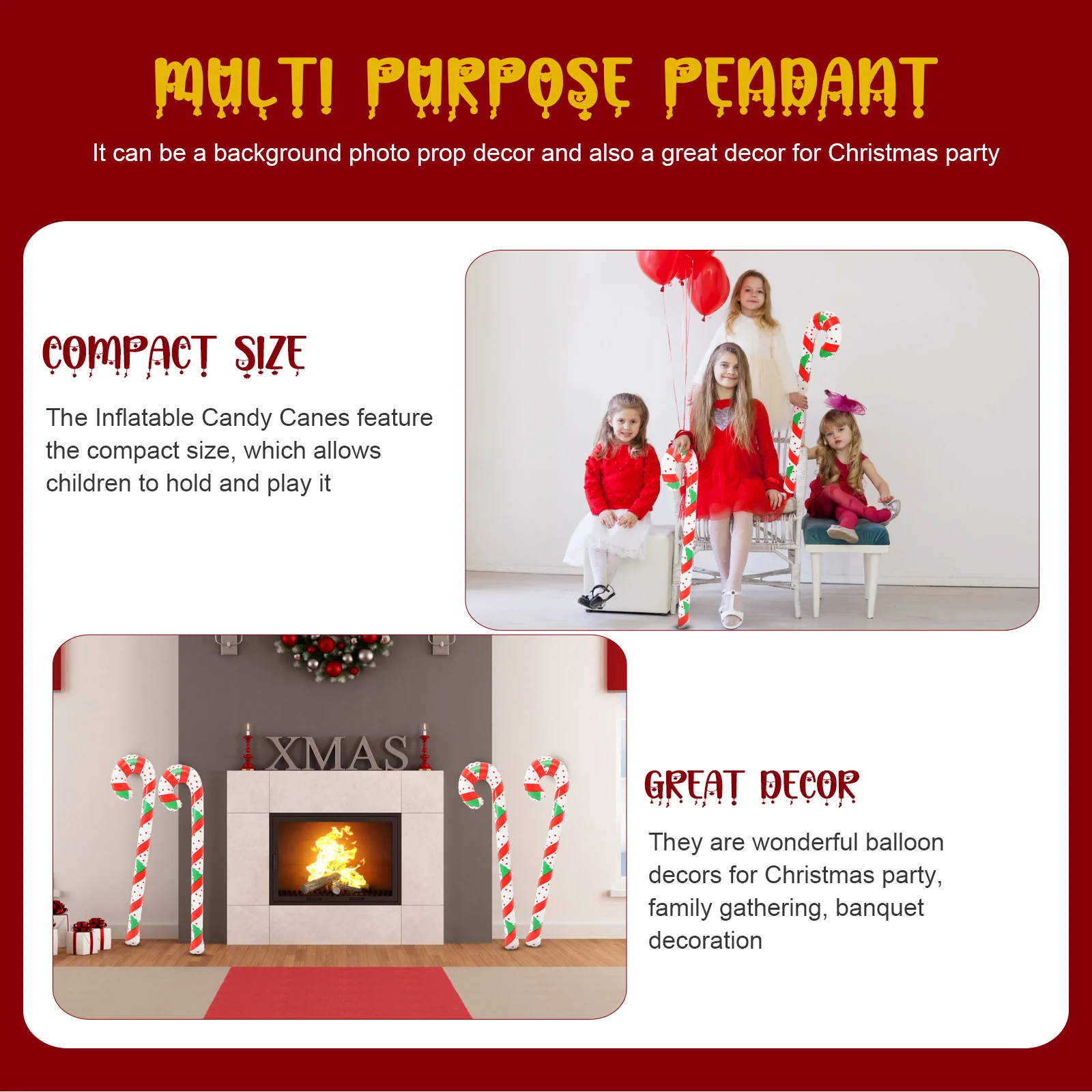 4 Pcs Christmas Walking Stick for The Elderly Pvc Candy Canes Inflatable Decorations Decorative Outdoor Red Ornaments Balloons