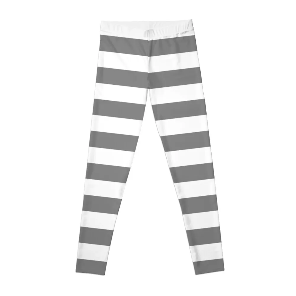 

Gray and White Horizontal Stripes Leggings jogging pants gym's clothing for physical Womens Leggings