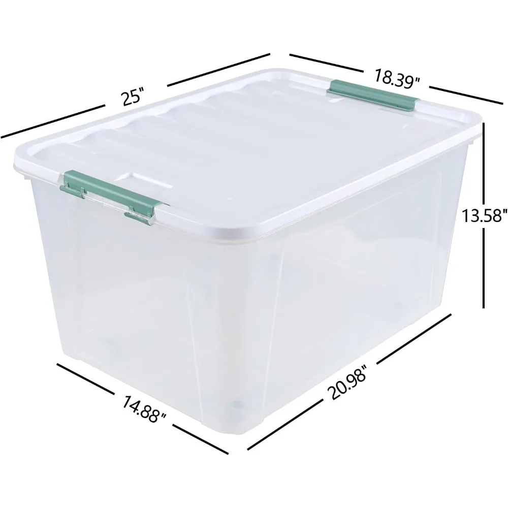 صناديق تخزين بلاستيكية كبيرة مع أغطية، 4 عبوات من حقائب تخزين شفافة بعجلات مع مقبض مزلاج