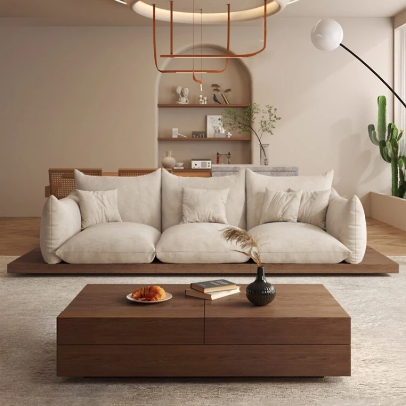 

Wabi Sandy Wind Japanese-style Cloud Double-sided Sofa Villa B & B Living Room Sitting Area Reception New Solid Wood Floor Sofa