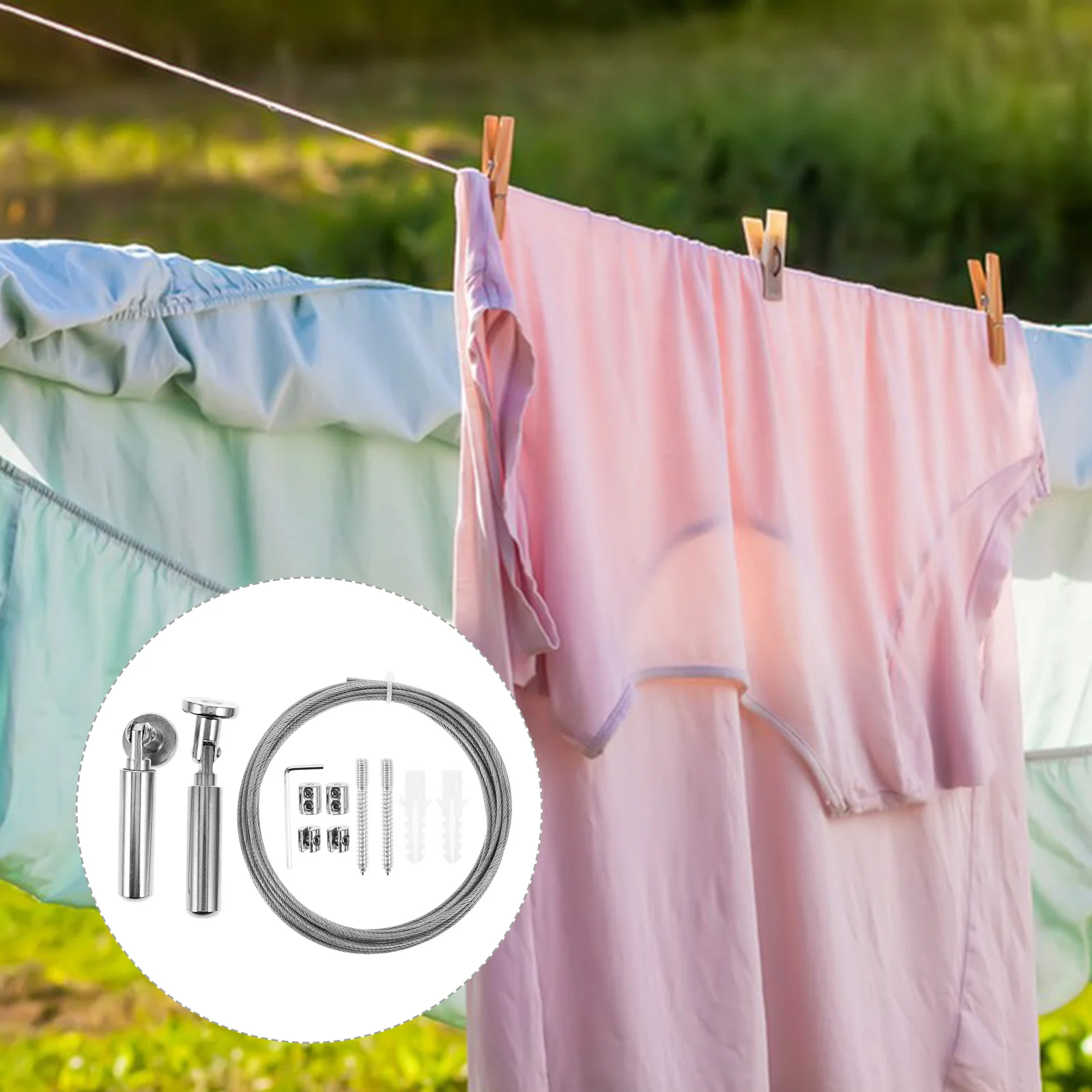 

1 set Outdoor Laundry Line Stainless Steel Windproof Clothes Hanging Rope Portable Clothesline For Home Camping Drying