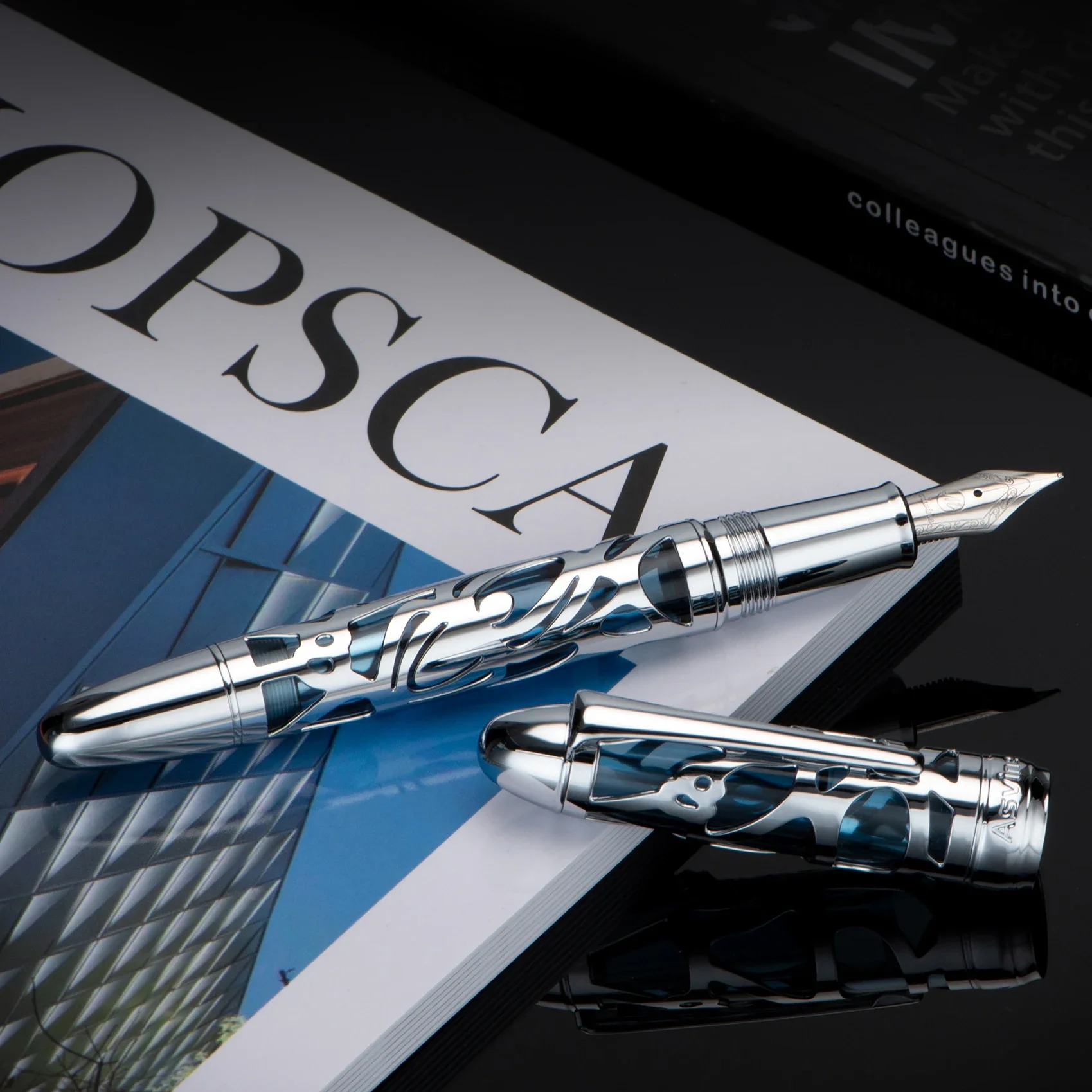 Original Asvine P80 Spider Web Creative Hollow Pistons Ink Pen High End Business Office Gift