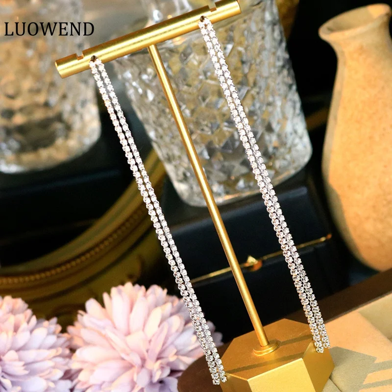 LUOWEND 100% 18K White Gold Earrings Luxury Simple Style 2.0carat Real Natural Diamond Drop Earrings for Women Fine Jewelry
