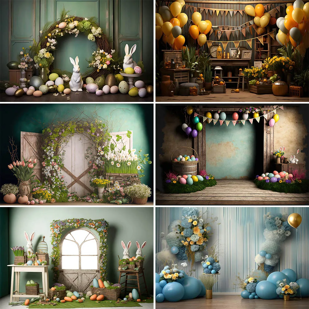 

Spring Easter Backdrop for Photography Bunny Eggs Flower Garden Floral Rabbit Baby Portrait Easter Party Background Photo Studio