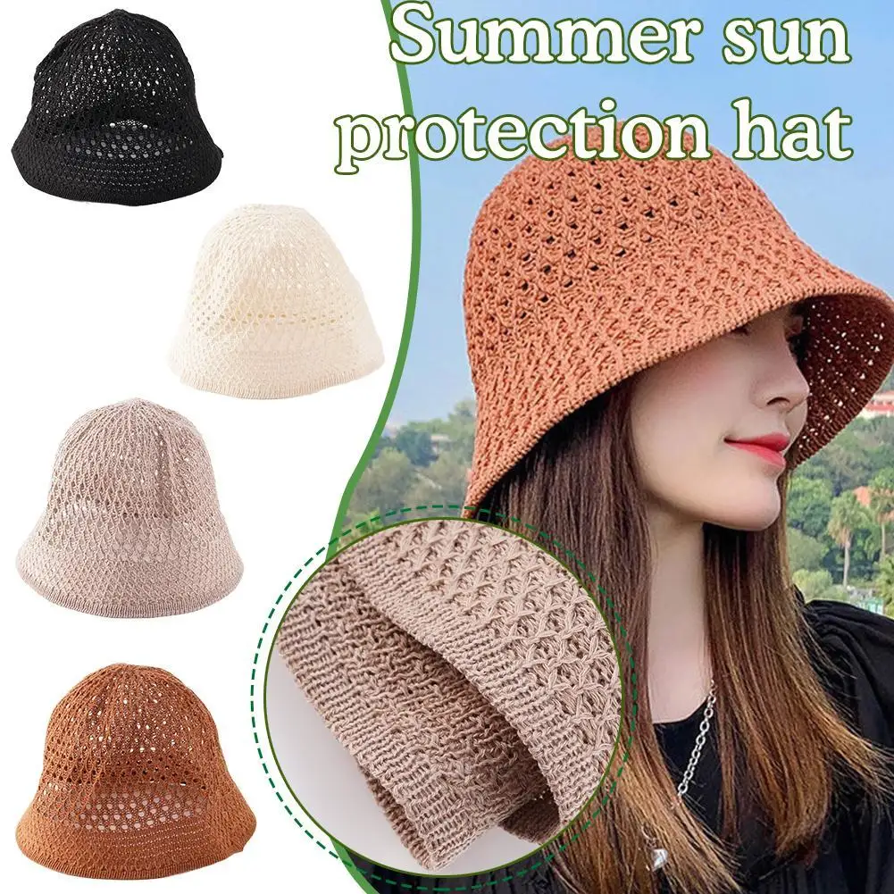 Summer Sunscreen Crochet Floppy Hat Women Hollowed Out Fisherman Bucket Hat Foldable Korea Fashion Outdoor Sun Blocking Cap