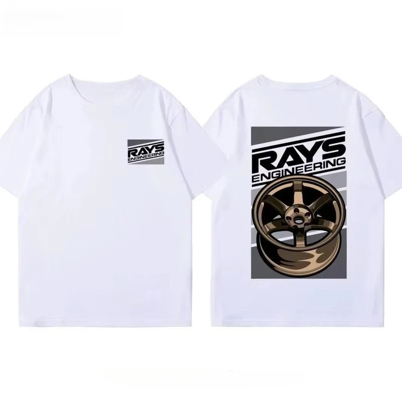 

2025 modified rims TE37 wheels Japanese car rims men's and women's cotton summer short-sleeved T-shirts with round necks