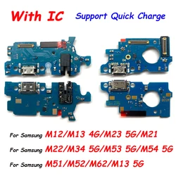 USB Dock Connector Charging Port Flex Cable For Samsung M53 5G M23 M34 M54 5G M12 M13 M31 M22 M51 M52 M62 Charger Board With Mic