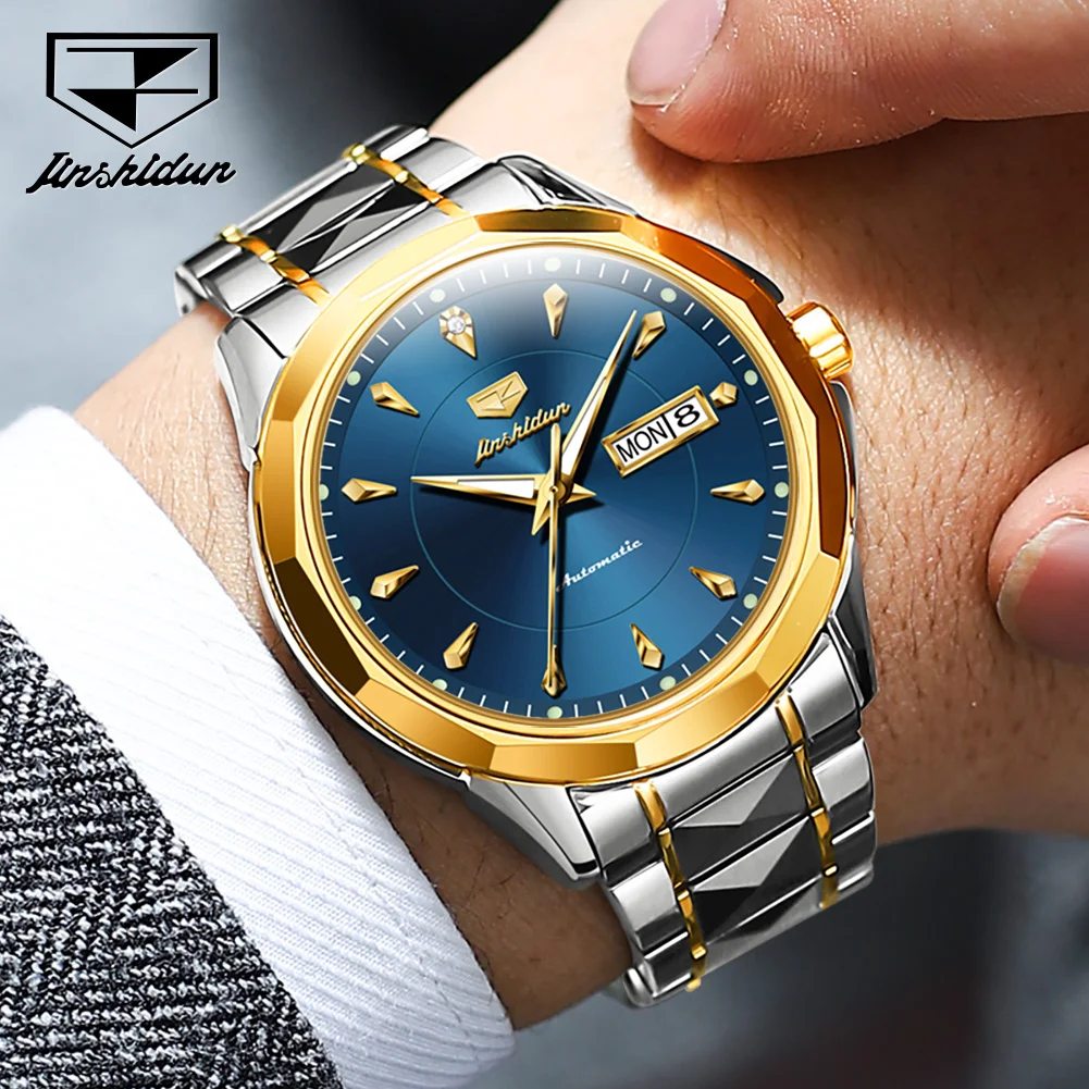 JSDUN 8936 Business Automatic Watch For Men Dual Calendar Mechanical Wristwatch Waterproof Synthetic Sapphire Mirror Man Watches